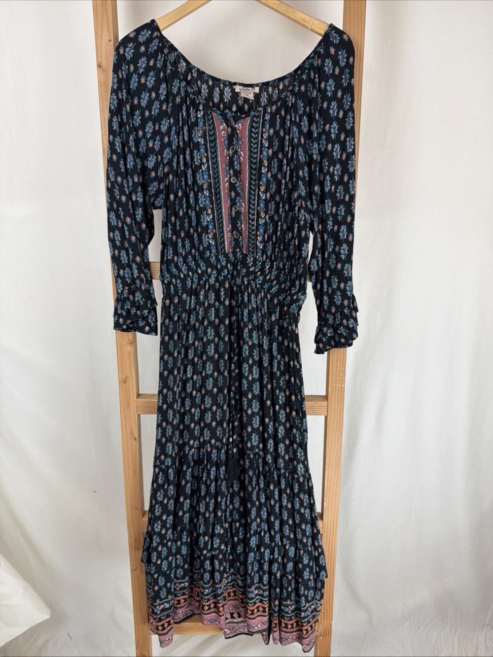 NWT Lola P Mulitcolor Peasant Long Sleeve Dress #1019 Size Medium